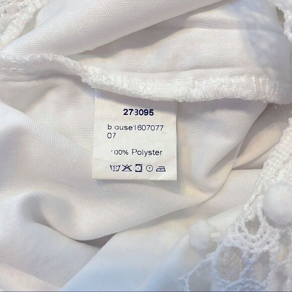 Lace Embroidered Short Sleeve Pom Pom Blouse White Coquette - Picture 9 of 10